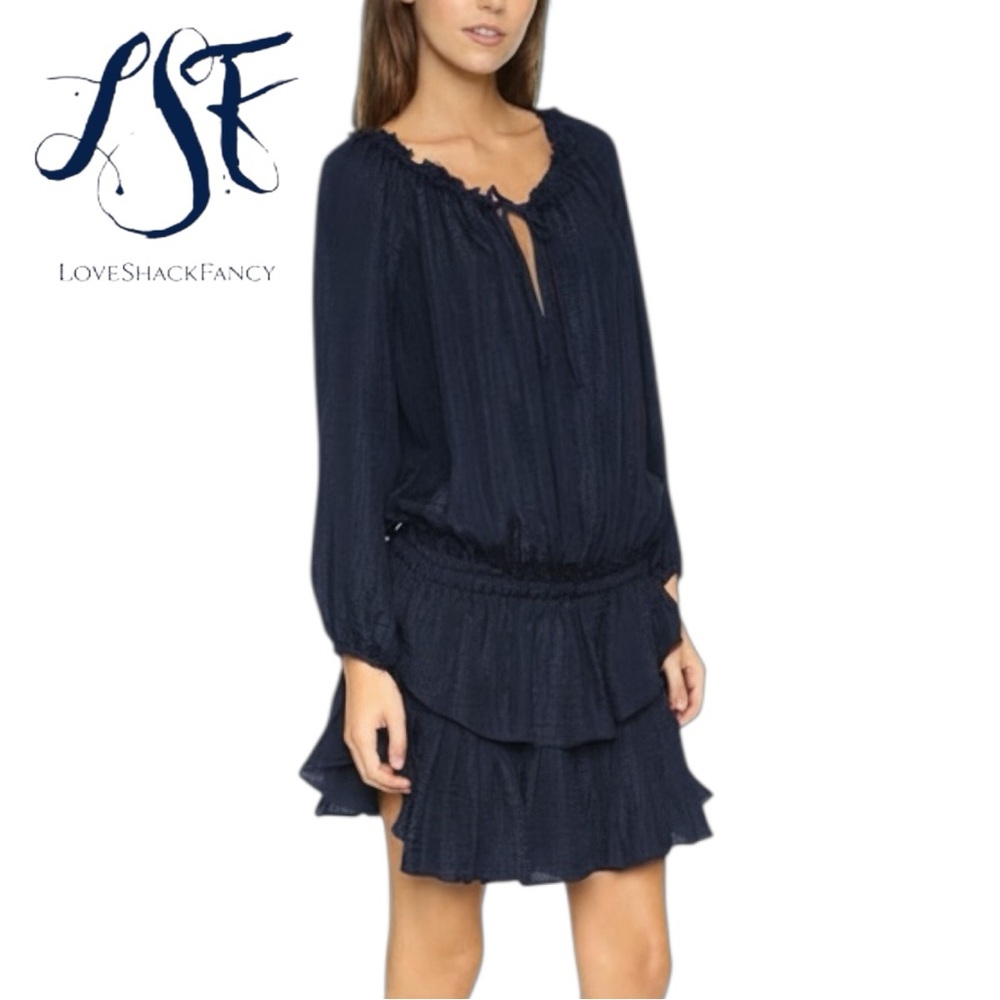 Love Shack Fancy Tiered Popover Viscose Cotton Dress